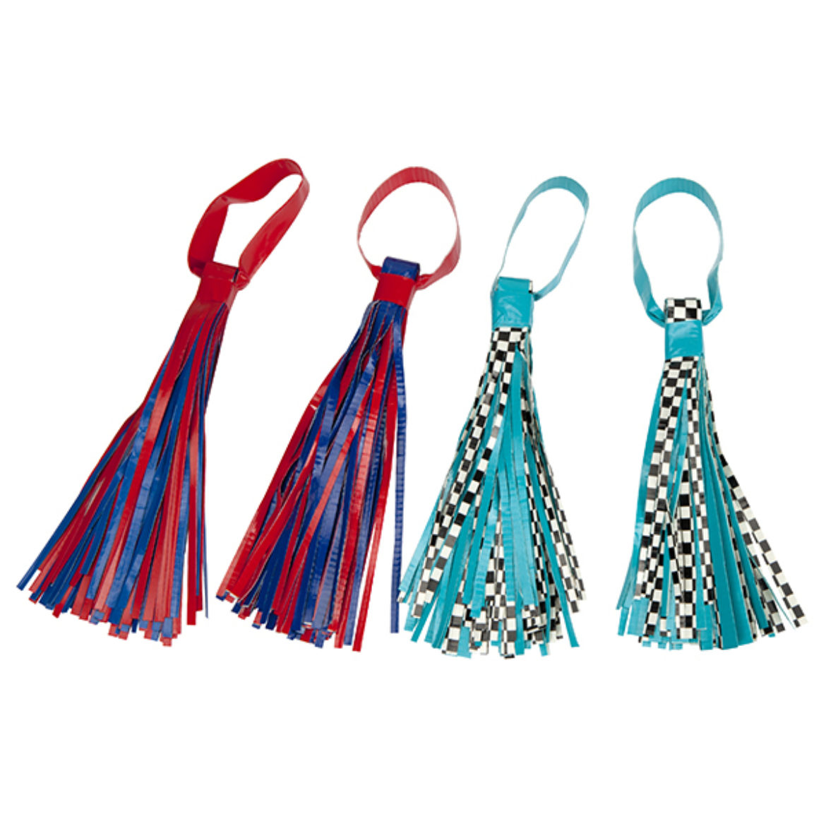two matching pairs of Duck Tape Pom Poms using different colors of Duck Tape