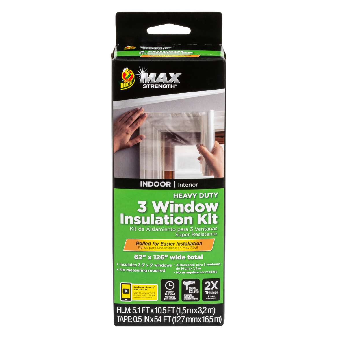 Duck Max Strength® Rolled Shrink Film Window Insulation Kit - Clear, 3 Window, 62 in. x 126 in.