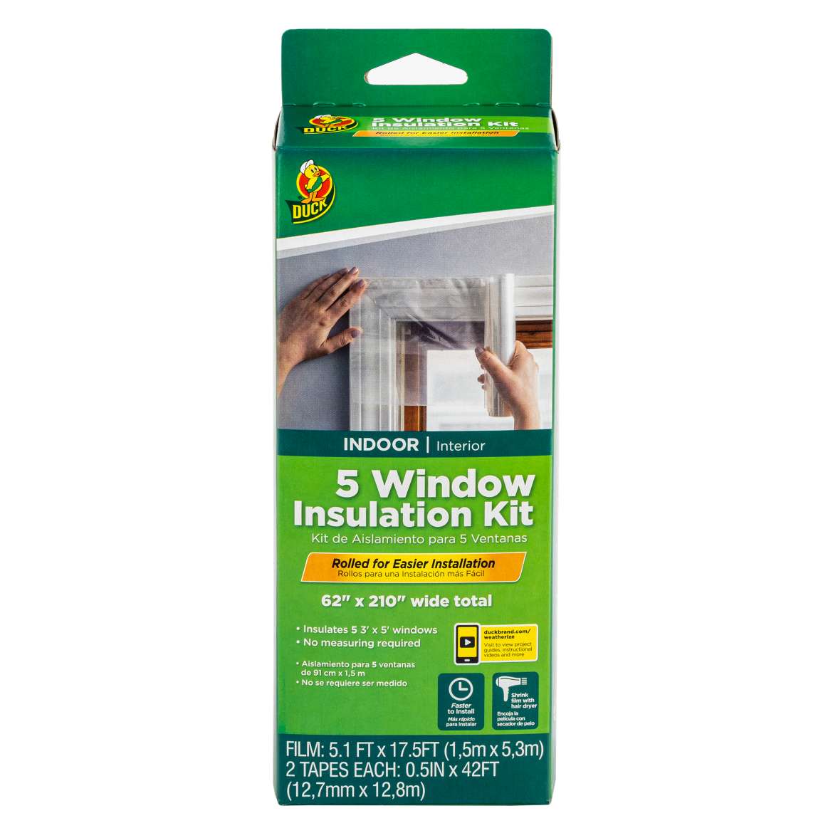 Duck® Brand Rolled Shrink Film Window Insulation Kit - Clear, 5 Window, 62 in. x 210 in.