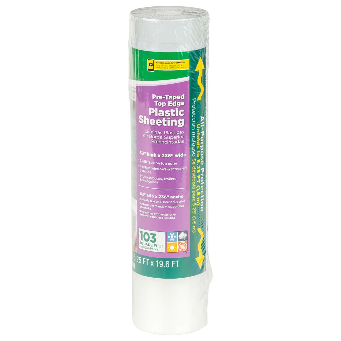 Duck® Brand Pre-Taped Top Edge Plastic Sheeting - 63 in. x 236 in.