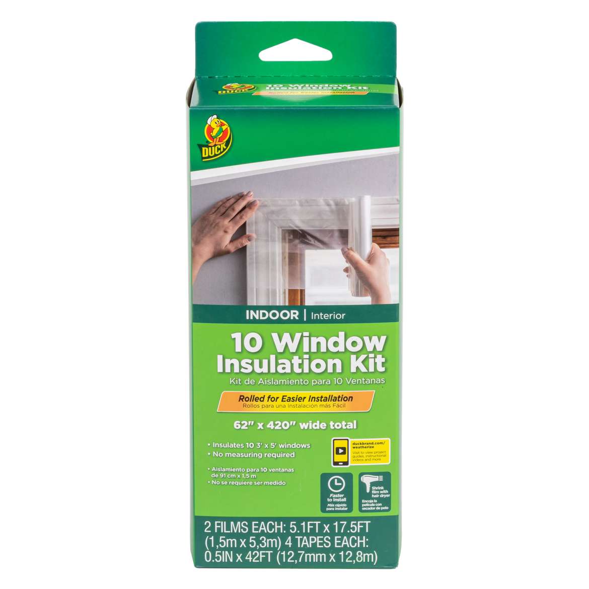 Duck® Brand Rolled Shrink Film Window Insulation Kit - Clear, 10 Window, 62 in. x 420 in.