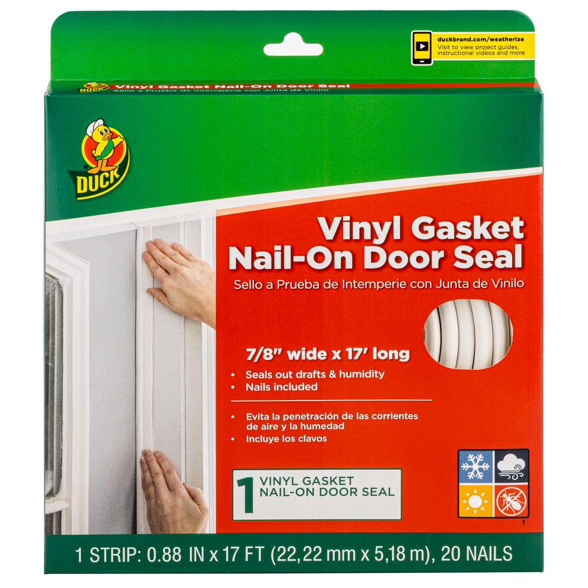 Duck® Brand Vinyl Gasket Weatherstrip Seal - White, .88 in. x 17 ft.